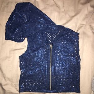 Sleeveless Blue Crop Top w/ Hood